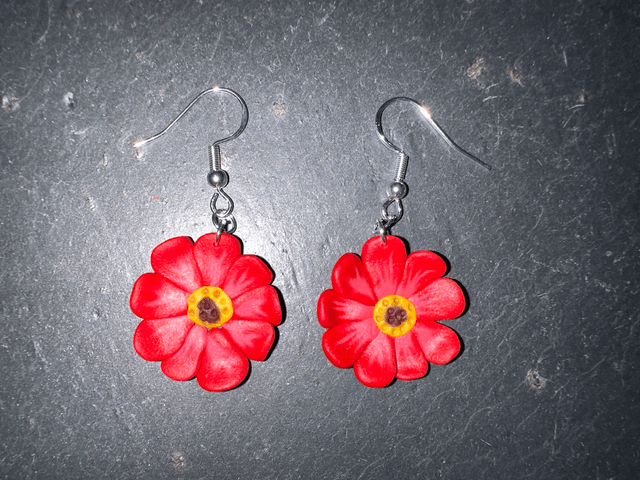 Flower Dangle Earrings Polymer Clay Handmade