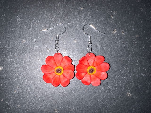 Flower Dangle Earrings Polymer Clay Handmade