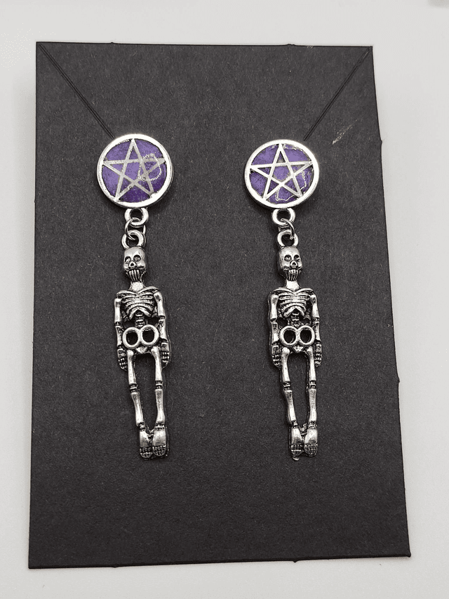 Skeleton Pentacle Stud Earrings Handmade