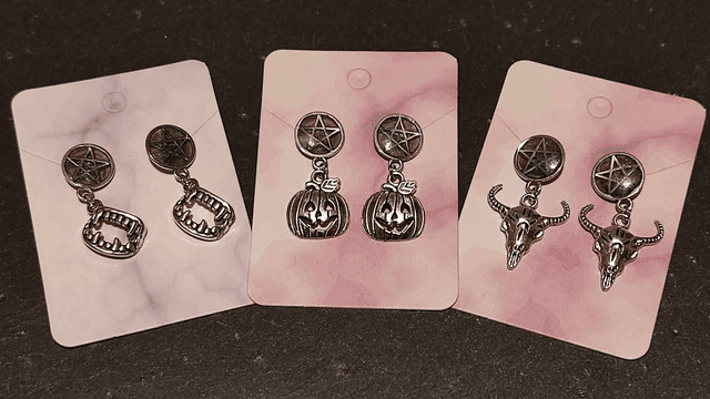 Halloween Stud Earrings Fangs Ox Skull Pumpkin Handmade