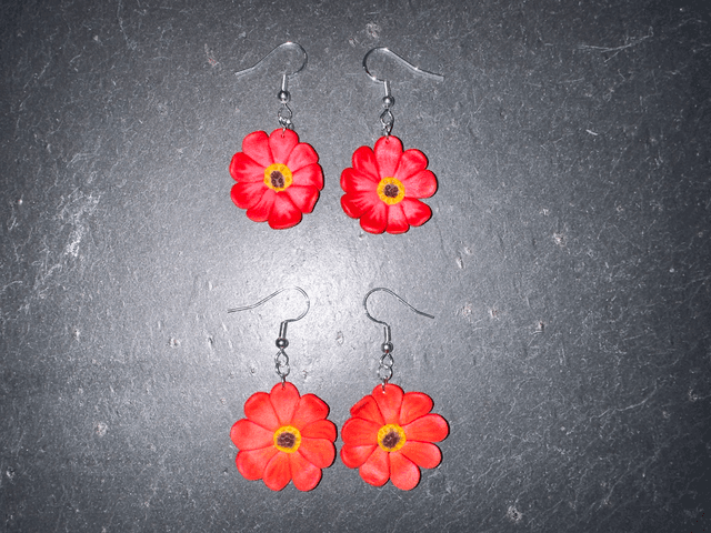 Flower Dangle Earrings Polymer Clay Handmade